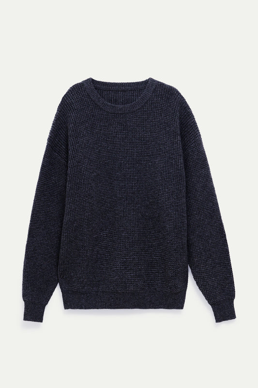 ANTHRACITE WAFFLE KNITTED SWEATER