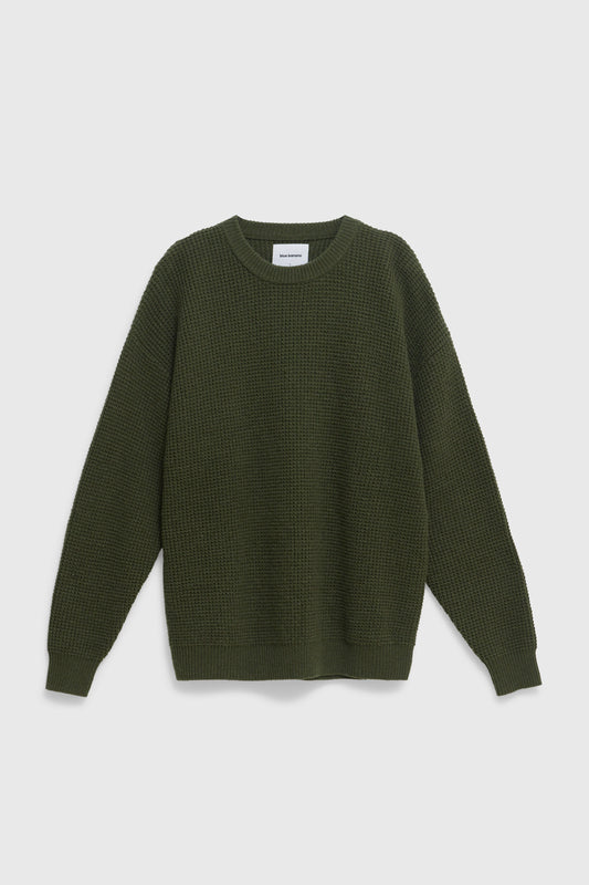 OLIVE GREEN WAFFLE KNITTED SWEATER